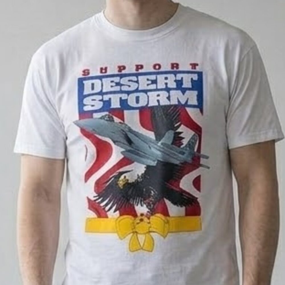 Vintage 1991 Desert Storm F-117 Stealth Fighter Jet Military Tee Shirt Men's XL